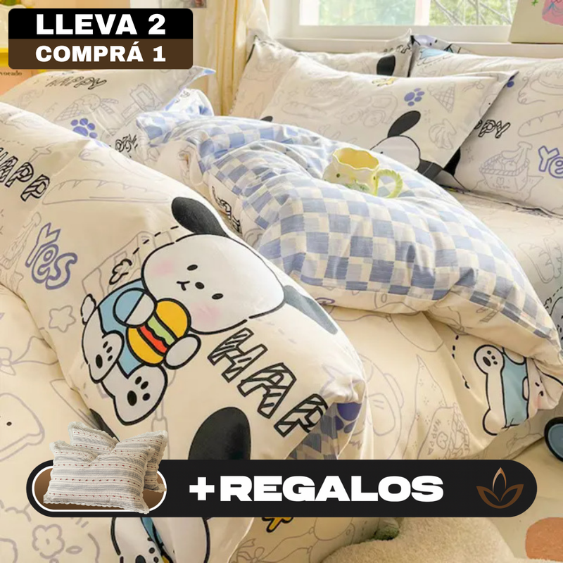 [Llevá 2 Pagá 1] Juego de Cama Completo Luna Estampado en Algodón y Poliéster (¡Noches Maravillosas de Relax!) +2 Fundas para Almohada