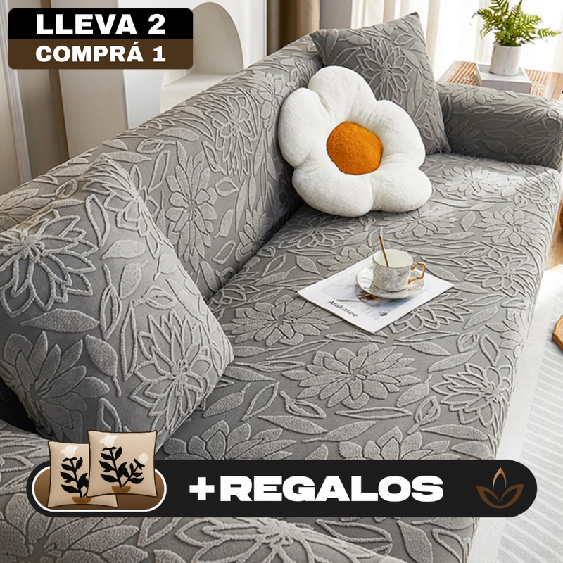 [Llevá 2 Pagá 1] Funda para Sofá Floral en Poliéster y Elastano (¡Renová tu hogar con encanto y confort!) + 2 Fundas para Almohadones