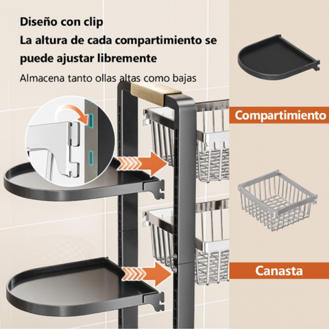 [Llevá 2 Pagá 1] Frutera Organizadora Inox Multiuso con Rueditas 5 Niveles y Canastos Deslizantes