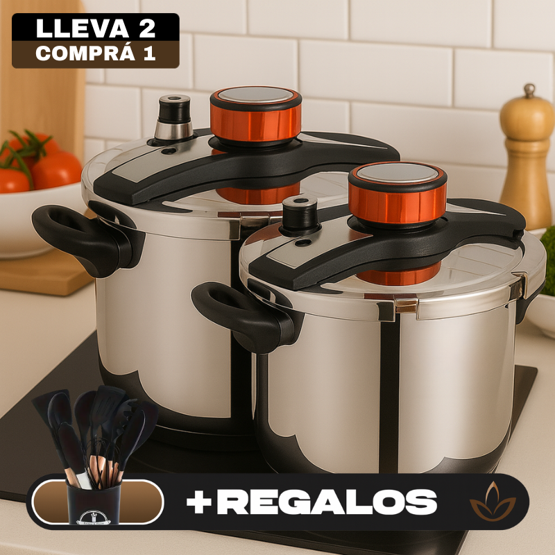[Llevá 2 Pagá 1] Olla a Presión Supor de 3 Capas de Acero Inoxidable con Manijas de Goma | Seguridad Total para tu Cocina + Kit de Utensilios de Cocina