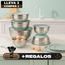 Conjunto de 6 Recipientes de Acero Inoxidable con Tapas de Silicona Multifuncionales + REGALO: Kit de Utensilios de Cocina