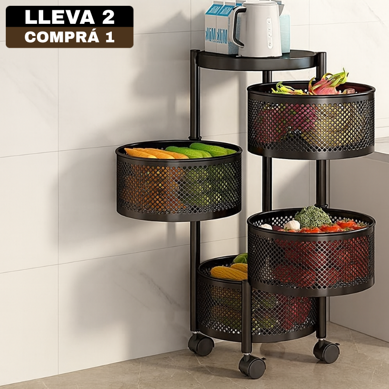 [Comprá 1 Llevá 2] Frutera Articulada de Acero Inoxidable Giratoria de 3/4/5 Niveles +REGALO: Kit de Utensilios de Cocina
