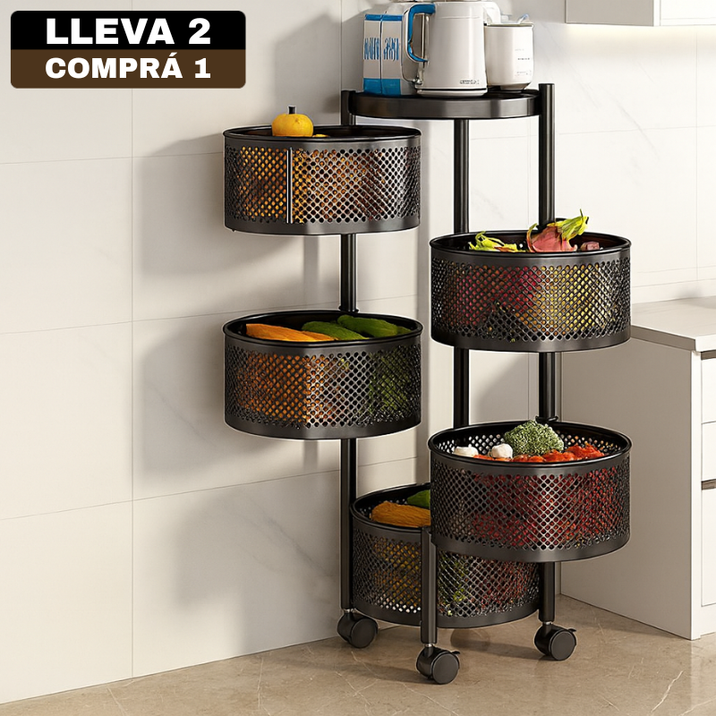 [Comprá 1 Llevá 2] Frutera Articulada de Acero Inoxidable Giratoria de 3/4/5 Niveles +REGALO: Kit de Utensilios de Cocina