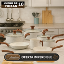 Conjunto Completo de 10 Piezas en Acero Inoxidable con Revestimiento de Cerámica y Mangos de Madera